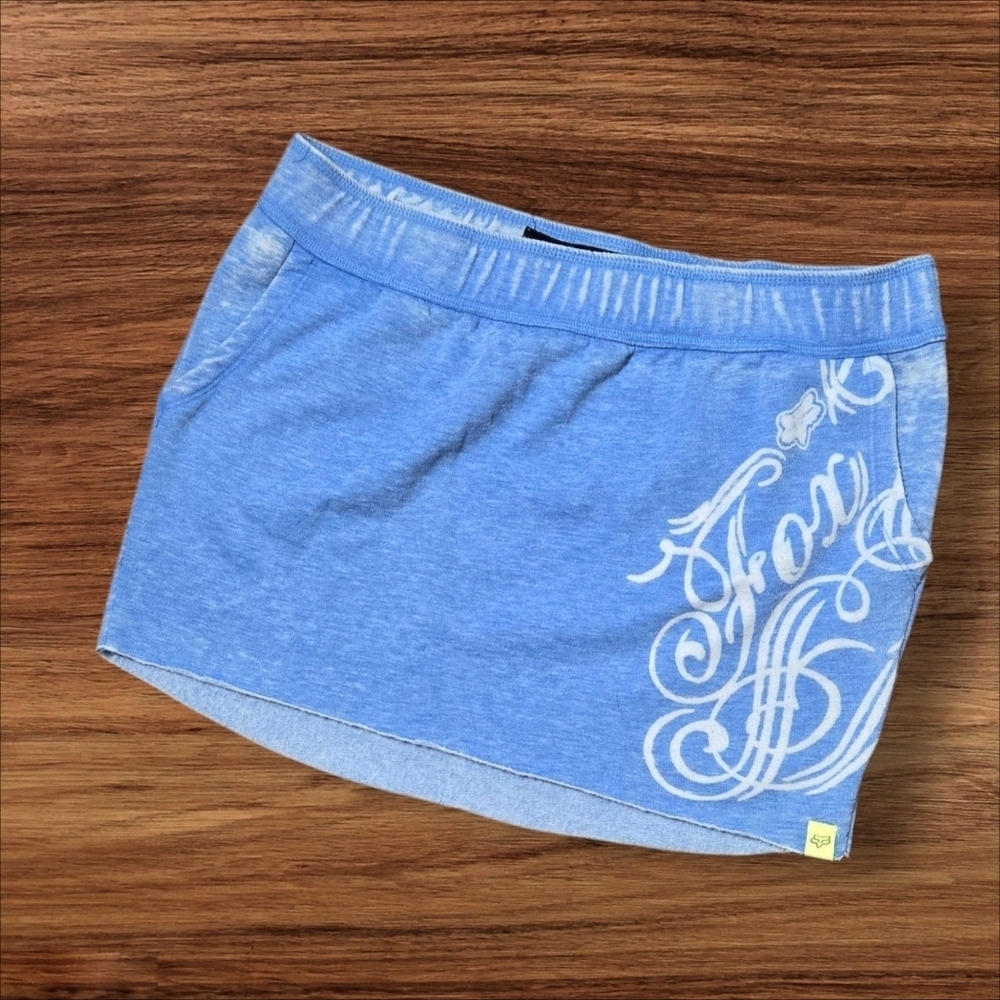 Fox Light Blue Distressed Sweatshirt Y2K Mini Skirt